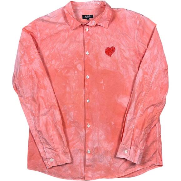 A. P. C. Rue Madame Paris Scribble Heart Dye Button Up Shirt - Picture 1 of 5